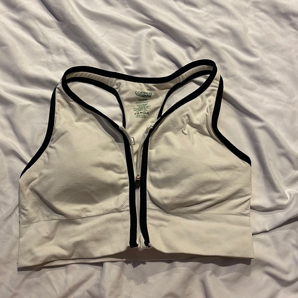 White Zip-up Sports bra